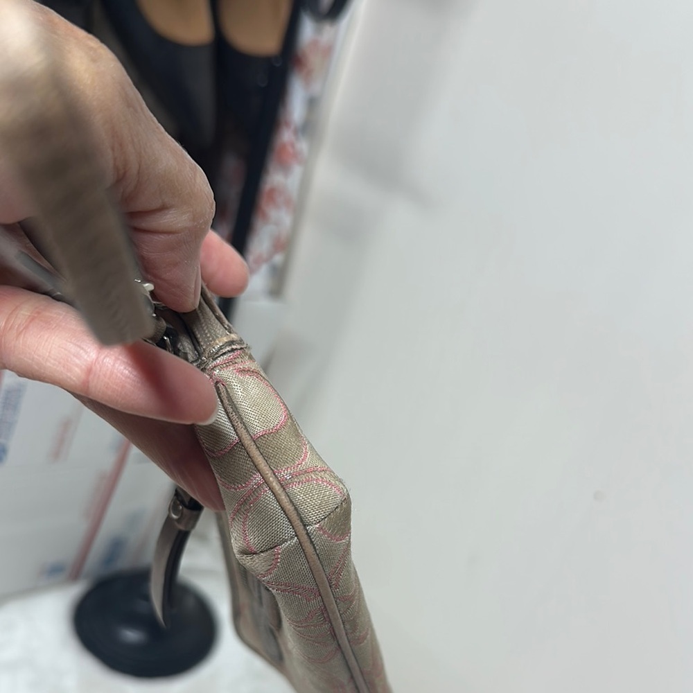 Coach Tan and Pink Signature Wristlet Clutch - Picture 5 of 15